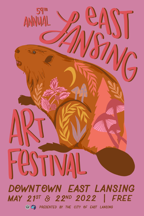 East Lansing Art Festival Poster Showcases Symbolic Beaver as Unsung Ecosystem Hero